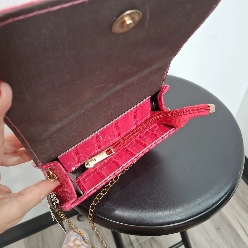 Pink Preppy Mini Crock Embossed Pearl Buckle Fuzzy Bag - Picture 6 of 7